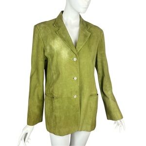 Lafayette 148 NY Green Suede Jacket Blazer Size 10 Business Work FLAWED